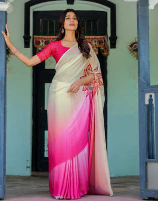 Satrani Printed Bollywood Satin Saree(Pink)