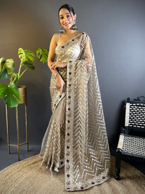 Sareemall Embellished Bollywood Net Saree(Beige)