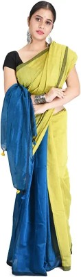 BongSaree Printed Handloom Handloom Cotton Blend Saree(Green, Blue)