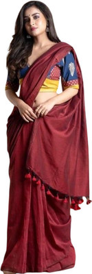SMRITI BOUTIQUE Solid/Plain Handloom Handloom Pure Cotton Saree(Maroon)