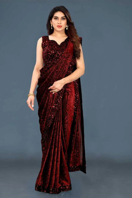 shree labh mart Embellished Bollywood Lycra Blend Saree(Maroon)