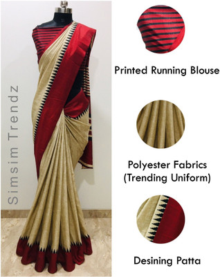 SimSim Trendz Printed Daily Wear Polyester Saree(Cream)