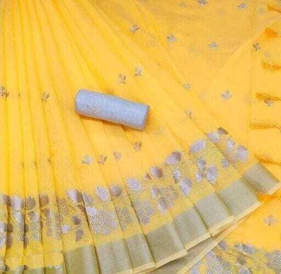 GLOWMOROUS Self Design Ikkat Chanderi Saree(Yellow)