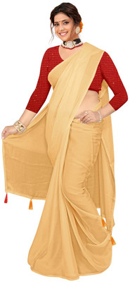 EVERYDAY CREATION Self Design Bollywood Georgette Saree(Yellow)