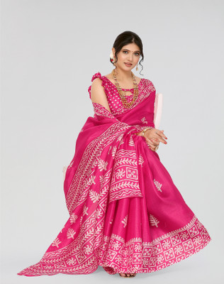 Nirvaan Printed Bollywood Art Silk Saree(Pink)