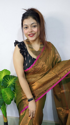 SSP Woven Handloom Cotton Silk Saree(Brown)