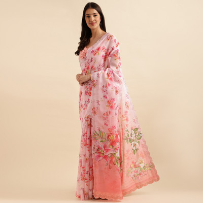 RekhaManiyar Printed Bollywood Organza Saree(Pink)