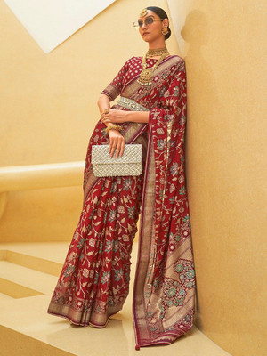 Divastri Woven Banarasi Organza Saree(Maroon)