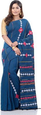 Desh Bidesh Self Design, Applique, Striped, Solid/Plain Handloom Handloom Cotton Blend, Pure Cotton Saree(Blue)