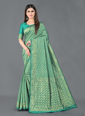 DHRUTI TEXTILES Self Design Banarasi Cotton Silk Saree(Multicolor)