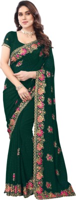 MIYANIFAB Embroidered Bollywood Georgette Saree(Green)