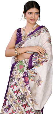 Priyashi Floral Print Bollywood Art Silk Saree(Purple)