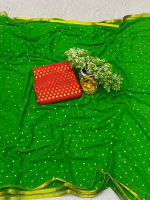 JiproStore Printed Daily Wear Chiffon Saree(Light Green)