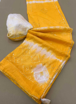 Shree Vinayak Self Design Daily Wear Cotton Blend Saree(Yellow)