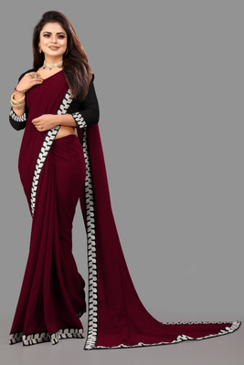 Jevlan Solid/Plain Bollywood Georgette Saree(Maroon)