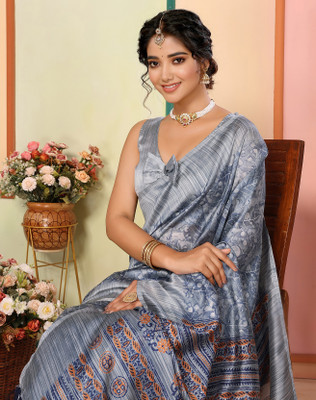 YASHIKA Printed Kalamkari Art Silk Saree(Blue)