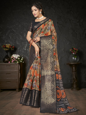 Divastri Printed Madurai Cotton Blend Saree(Multicolor)