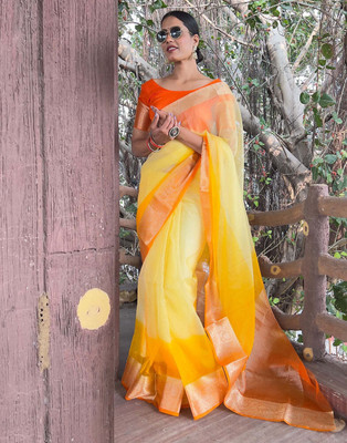 KOTHARI BS Solid/Plain Bandhani Organza Saree(Orange)