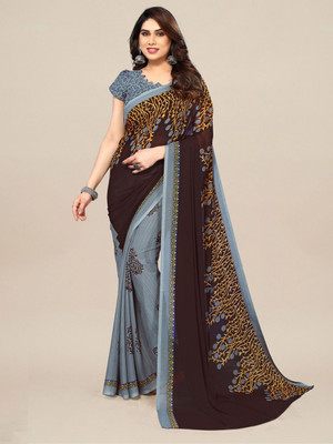 Moda Rapido Printed, Self Design Daily Wear Georgette Saree(Brown)