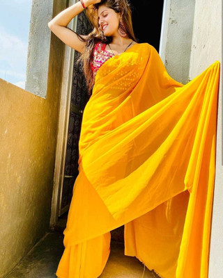 Anand Sarees Dyed, Solid/Plain Bollywood Georgette, Chiffon Saree(Orange)