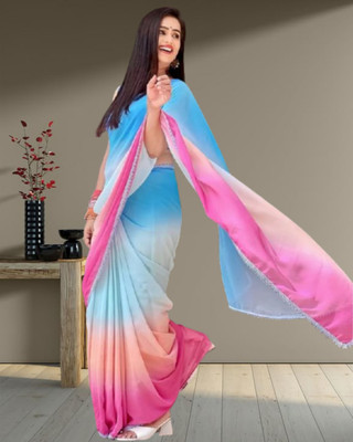 Jayu Digital Print, Embroidered, Printed Bollywood Georgette Saree(Multicolor)