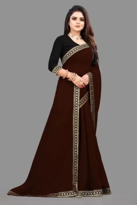 OKTAT Solid/Plain Bollywood Georgette Saree(Brown)