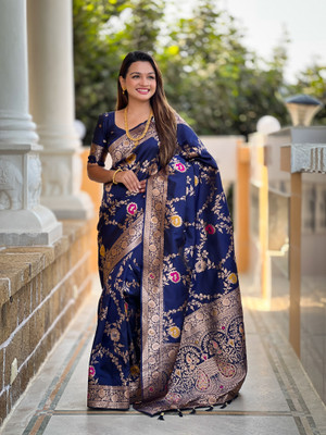 RK Creation Self Design Bollywood Silk Blend Saree(Blue)
