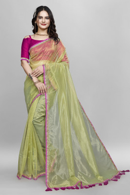 Aika Solid/Plain Bollywood Net Saree(Light Green)