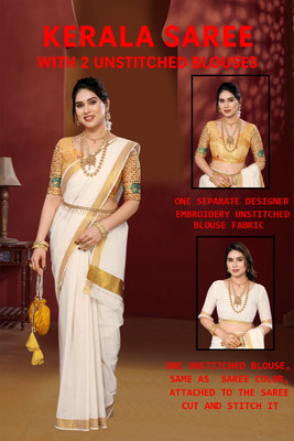 GUGALIYA FASHION Solid/Plain Kasavu Pure Cotton Saree(Multicolor)