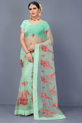 PATLANI STYLE Embroidered Bollywood Net Saree(Light Green)