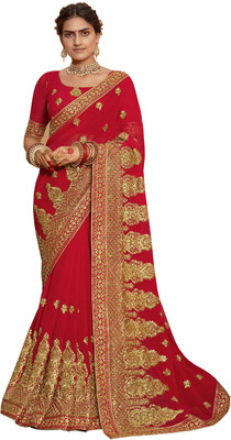 Bilvexy Embellished Bollywood Silk Blend Saree(Red)