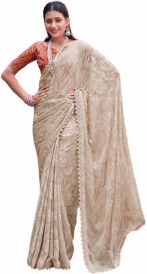 VIRICA Self Design Bollywood Chiffon Saree(Beige)