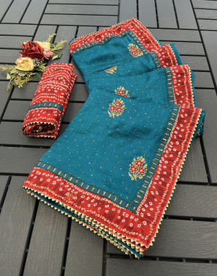 greeva enterprise Embroidered Bollywood Silk Blend Saree(Dark Blue)
