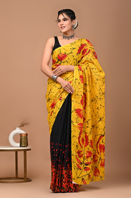 Brightstar Blocked Printed Daily Wear Pure Cotton Saree(Purple)