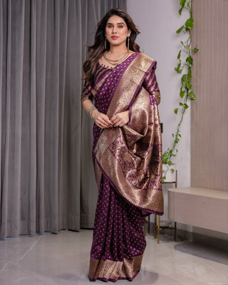 KB DESIGNER Woven Kanjivaram Pure Silk Saree(Purple)