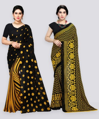 Anand Sarees Paisley, Ombre, Geometric Print, Floral Print, Checkered Daily Wear Georgette Saree(Pack of 2, Black, Yellow)