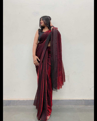 Vragi Solid/Plain Bollywood Lycra Blend Saree(Maroon)