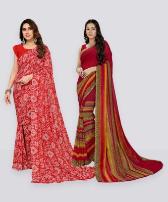 Anand Sarees Floral Print, Polka Print, Ombre, Printed Bollywood Georgette Saree(Pack of 2, Red)