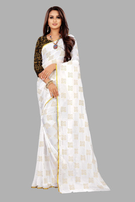 mamtasaree Printed Bollywood Net, Chiffon Saree(White)