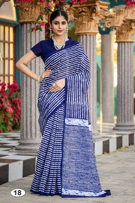 HD DESIGN Printed Daily Wear Pure Cotton Saree(Blue, White)