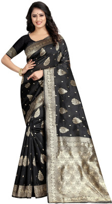 DHAYNAAND REEWA FASHION Woven Banarasi Jacquard Saree(Black)