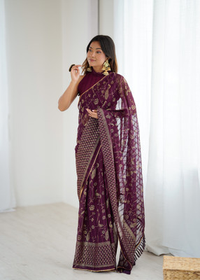 Divastri Printed Kanjivaram Georgette Saree(Purple)