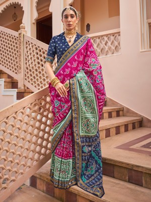 ANOUK Printed Patola Silk Blend Saree(Pink)