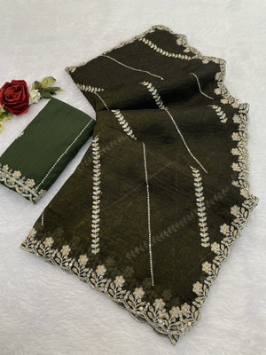 Ethina Fashion Embroidered Bollywood Chiffon Saree(Light Green)