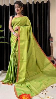 BiswasTextiles Self Design Tant Pure Cotton Saree(Light Green)