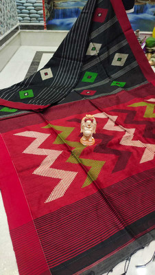 SAHA TEXTILE Self Design Handloom Cotton Blend Saree(Black)