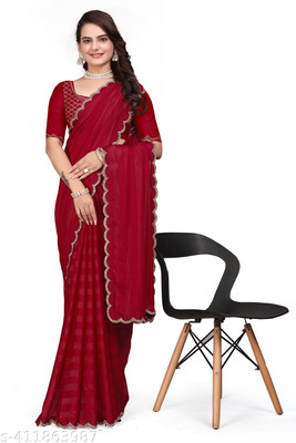 PARMMRAA DESIGNER Self Design Bollywood Raw Silk Saree(Red)
