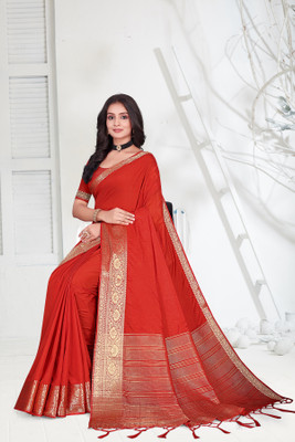 Aarunika SKT Solid/Plain Bollywood Pure Silk Saree(Red)