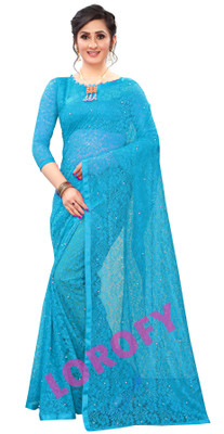 LOROFY Self Design Bollywood Net Saree(Light Blue)