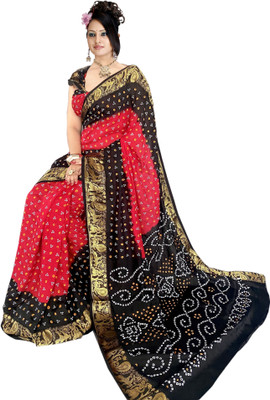 Dharmata Enterprise Printed Bandhani Art Silk Saree(Black)